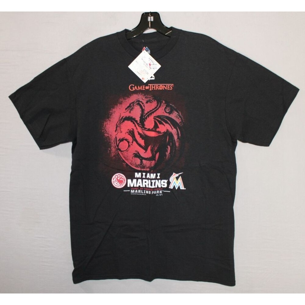 Miami Marlins Majestic Game of Thrones Size Large Black Shirt Old Logo GOT Rare
